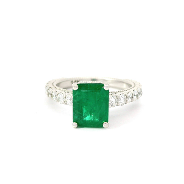 White Gold Diamond Ring with Emerald Cut Emerald REG-10783