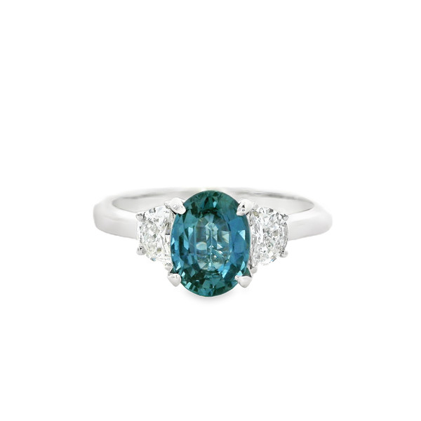 White Gold Diamond Ring with Bluish Green Peacock Sapphire RPG-10373