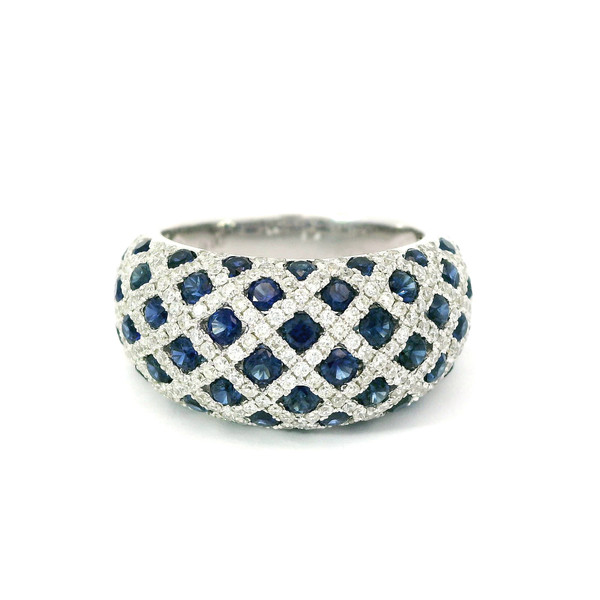 White Gold Diamond Ring with Deep Blue Sapphire Cabochons DC-10864