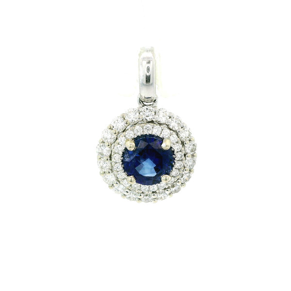 White Gold Diamond Halo Pendant with Deep Blue Sapphire GBC-13054
