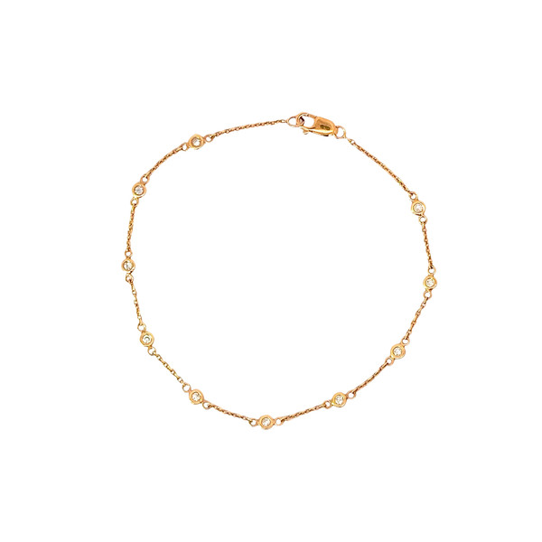 14K Rose Gold Chain Bracelet with Round Brilliant Diamonds