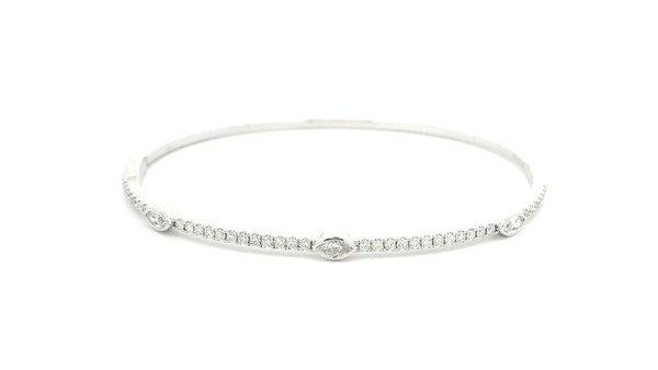 18k White Gold Bangle Bracelet with Round and Marquis Brilliant Diamonds DC-10906