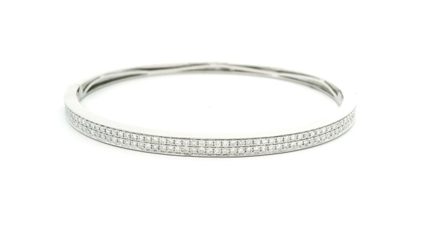 18k White Gold Bangle with Pave Set Round Brilliant Diamonds BRC-10004