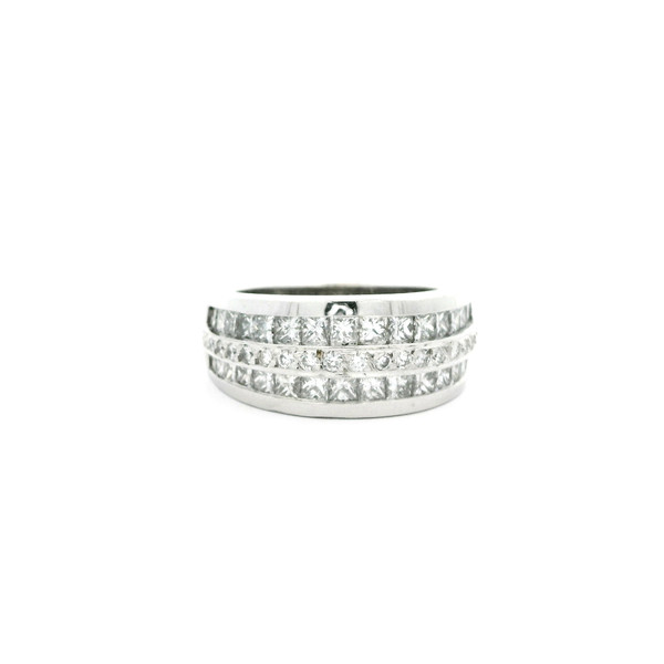 18k White Gold Ring with Square and Round Cut Diamonds RBS-10914