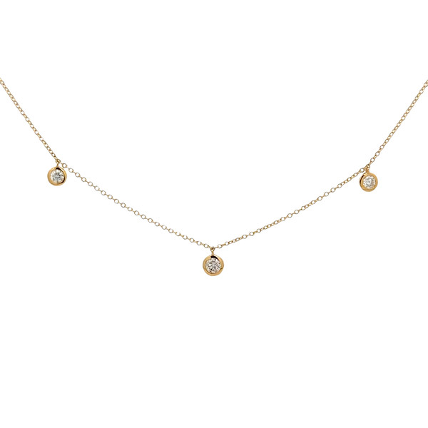 18k Yellow Gold Diamond Bezel Drop Pendant Necklace DC-10924