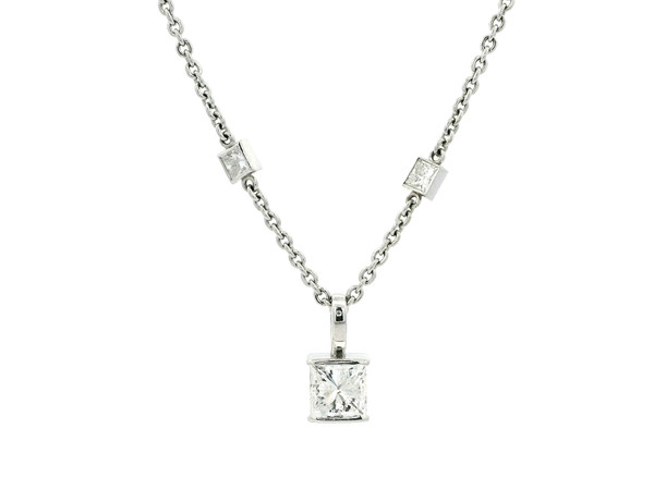 14k White Gold Necklace with Princess Cut Diamonds 560-11449