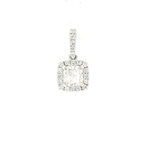 14k White Gold Halo Pendant with Cushion Cut Diamond 560-11626