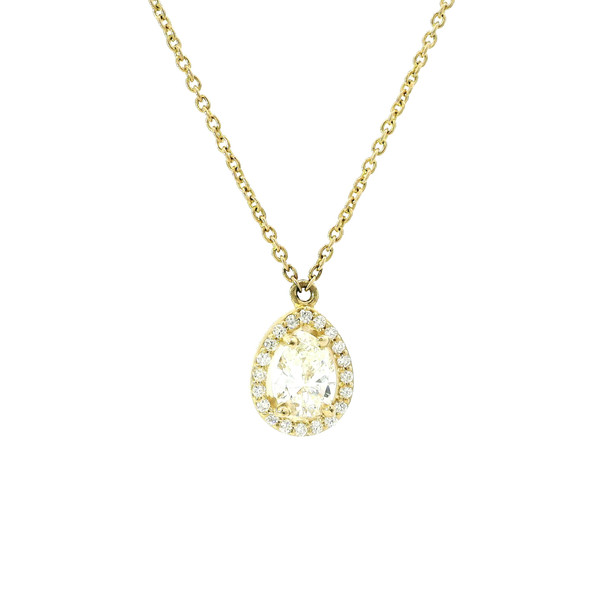 Fancy Pear-Shaped Diamond Halo Pendant Necklace in 14k Yellow Gold 560-11634
