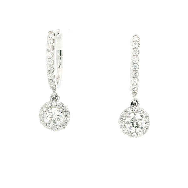 14k White Gold Drop Earrings with Round Cut Diamonds 203-10871