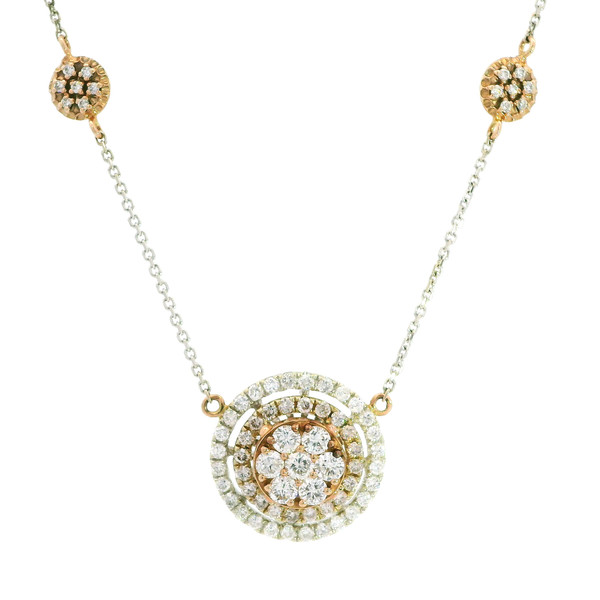 14k White and Rose Gold Necklace with Round Brilliant Cut Diamonds 560-11496
