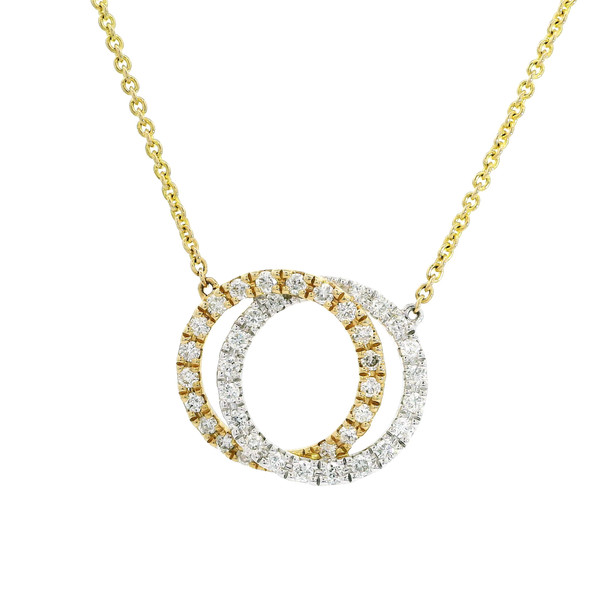 14k Yellow and White Gold Interlocking Circle Diamond Pendant Necklace LJI-10091