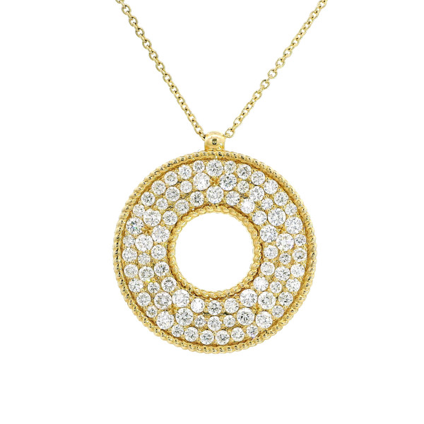 14k Yellow Gold Diamond Pave Round Necklace DC-10907