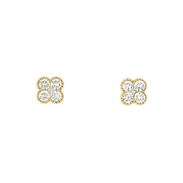 14k Yellow Gold Clover Stud Earrings with Round Brilliant Cut Diamonds 584-10056