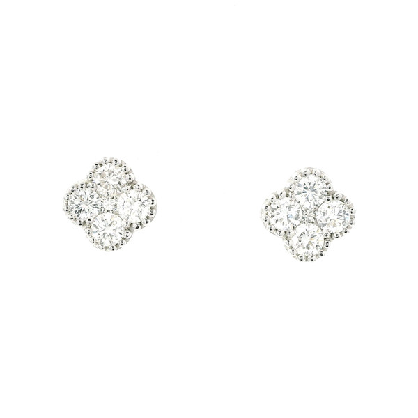 14k Gold Diamond Clover Stud Earrings 584-10054