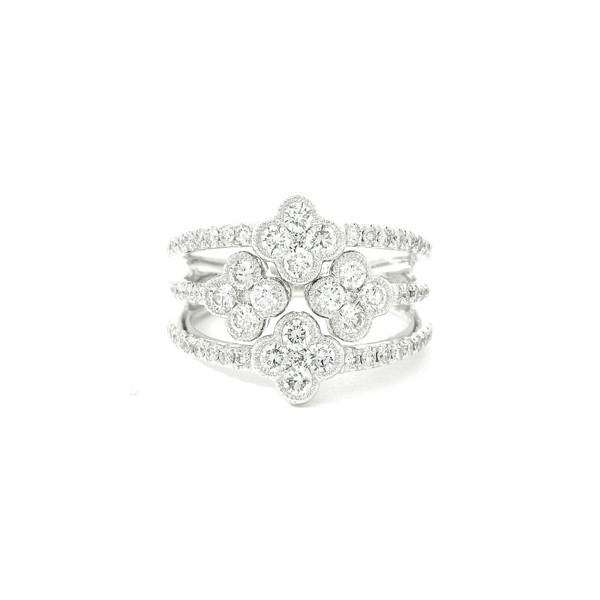 14k White Gold Multi Clover Ring with Round Brilliant Cut Diamonds RBS-11444