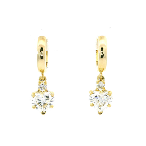 14k Yellow Gold Dangle Earrings with Heart-Shaped Brilliant Cut Lab Grown Diamonds LGD-10033