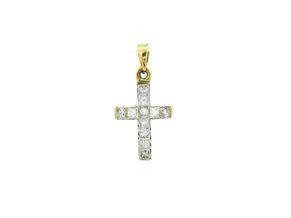 18k Yellow Gold Cross Pendant with Square Cut Diamonds 560-10127