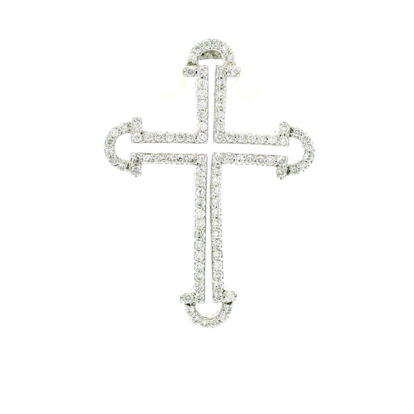 14k White Gold Round Diamond Cross Pendant DC-10229