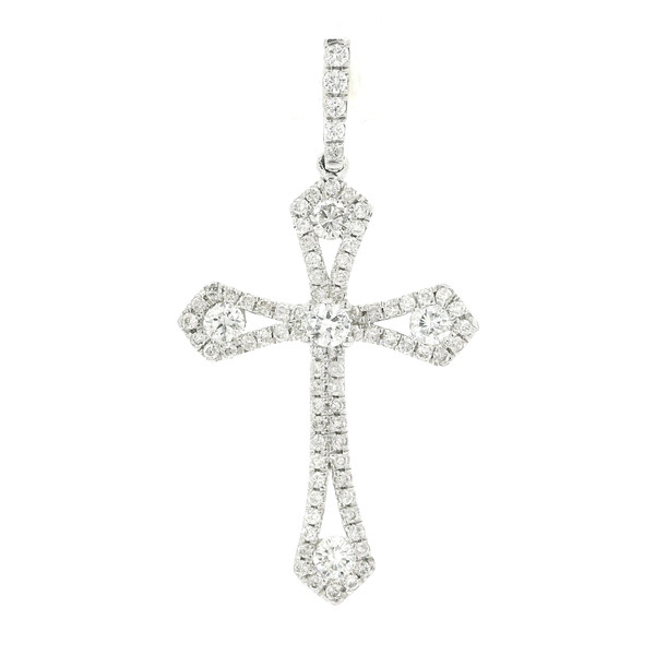 18k White Gold Diamond Cross Pendant with Round Brilliant Cut Diamonds AV-10081