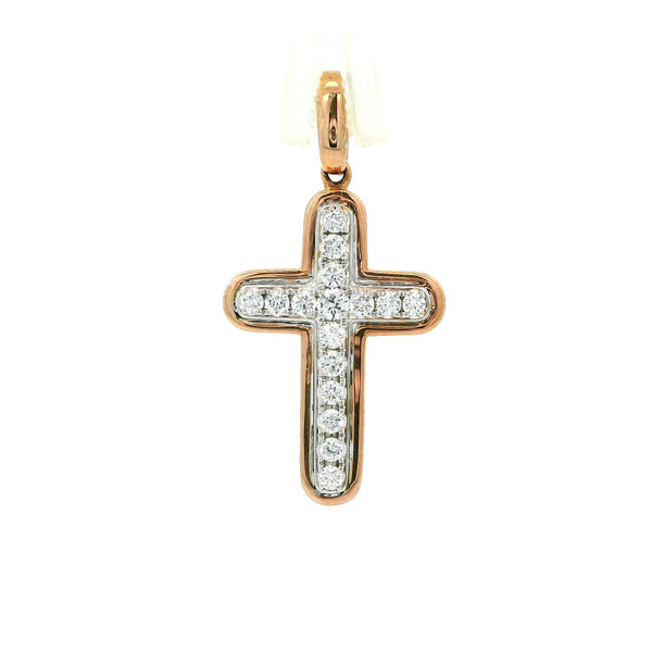 14k Rose and White Gold Cross Pendant with Round Cut Diamonds GBC-12632