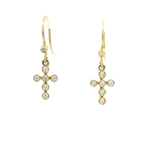 14k Gold Dangle Cross Earrings with Round Cut Diamonds GBC-13125
