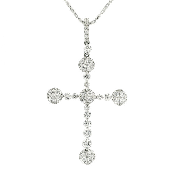 18k White Gold Diamond Cross Pendant with 14k White Gold Necklace DC-10912