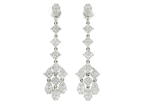 18k White Gold Dangle Earrings with Round Brilliant Diamonds GBC-12786