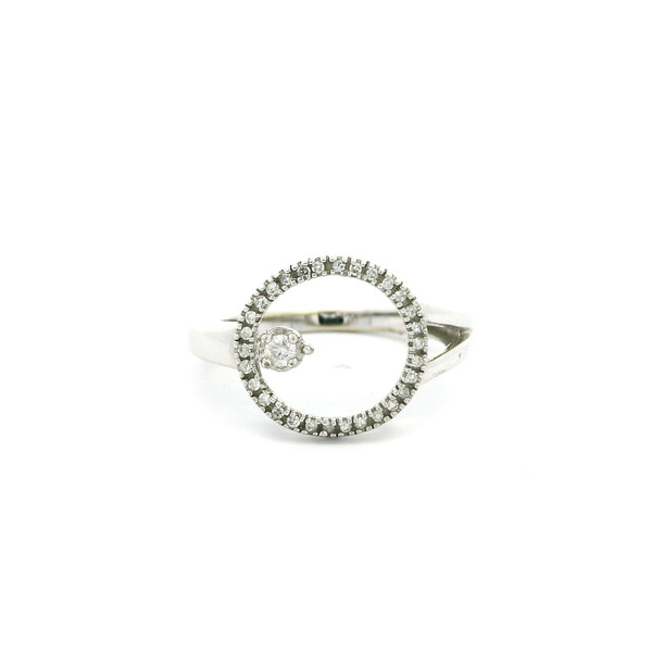 14k White Gold Circle Cocktail Ring with Round Cut Diamond RBS-11275