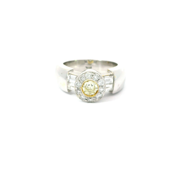 18k White Gold Ring with Fancy Yellow and White Diamonds RBS-11243