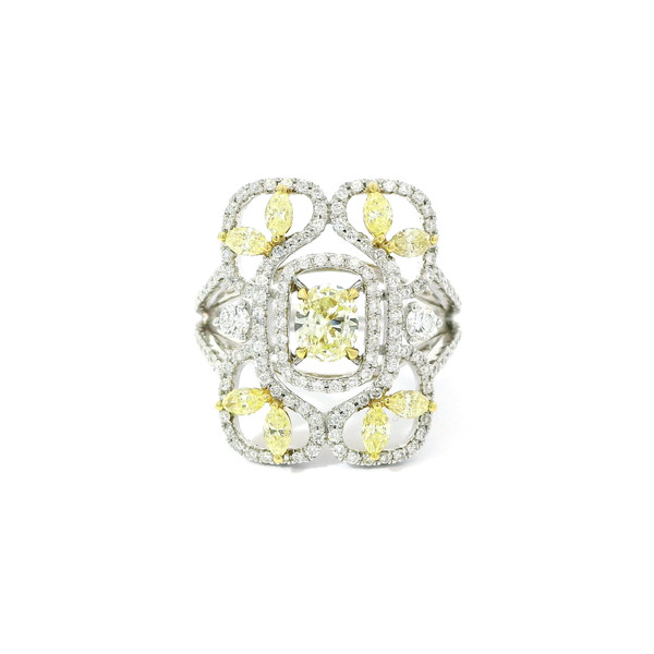 Fancy Yellow Diamond Cocktail Ring in 18k White and Yellow Gold SIE-10201