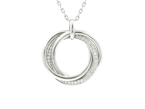 18k White Gold Trinity Ring Necklace with Round Cut Diamonds AFA-10014
