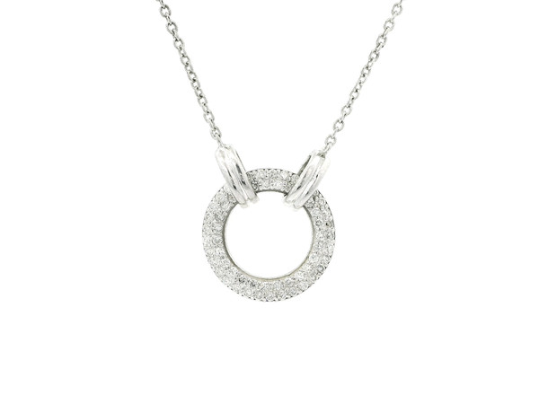 Round Cut Diamond Pave Circle Pendant Necklace in 14k White Gold 501-10319