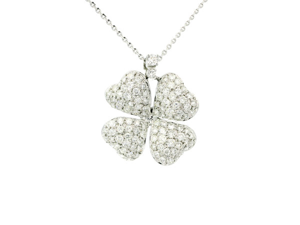 14K White Gold Four-Leaf Clover Diamond Charm Necklace 501-10302