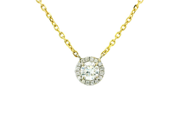 Round Cut Diamond Halo Pendant Necklace in 14K Yellow Gold 560-11666