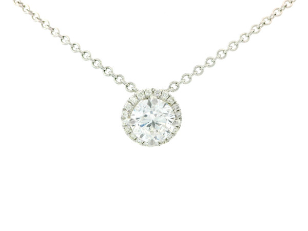 Round Brilliant Cut Diamond Pendant with Halo Necklace in 14K White Gold LGD-10122