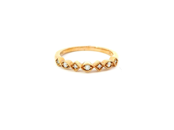 Delicate 14K Rose Gold Band Ring with Round Brilliant Diamonds MKD-10321