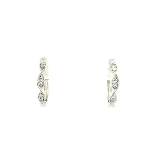 14kt White Gold Diamond Twisted Hoop Earrings with Milgrain 584-10069