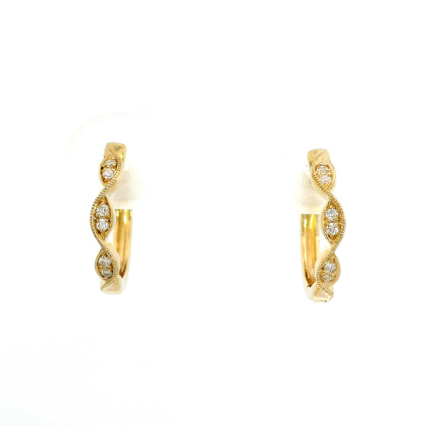 14kt Yellow Gold Diamond Hoop Earrings with Milgrain Detailing 584-10070