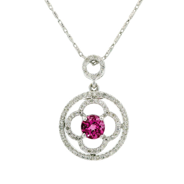 18kt White Gold Rubellite Quatrefoil Charm Necklace 560-11674