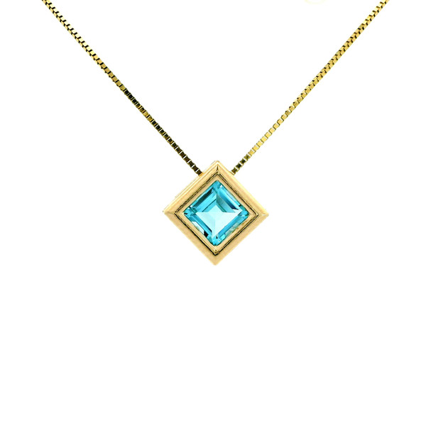 Square Blue Topaz Bezel Pendant in 14kt Yellow Gold 565-10142