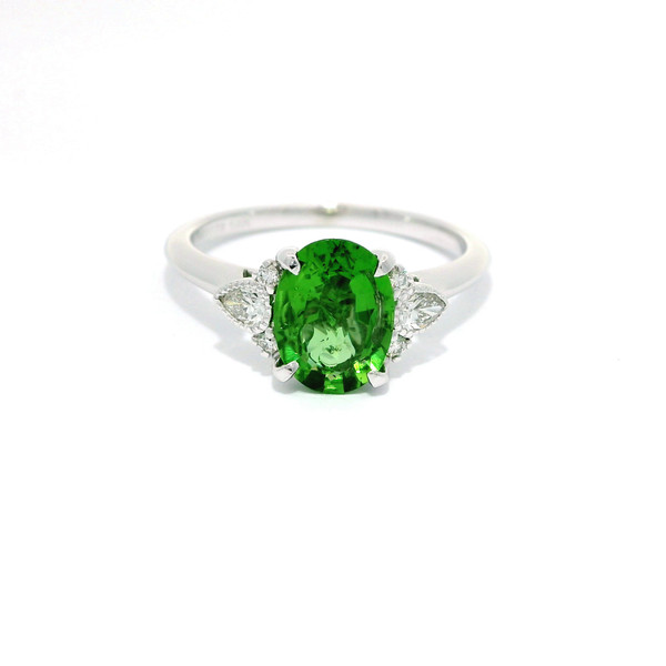 Oval Parrot Green Tourmaline Multi-Stone Ring in 14kt White Gold RPG-10383