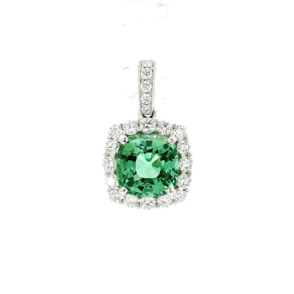 2.49ct Mint Tourmaline and .63ct Diamond Halo Pendant 14k White Gold 560-11676