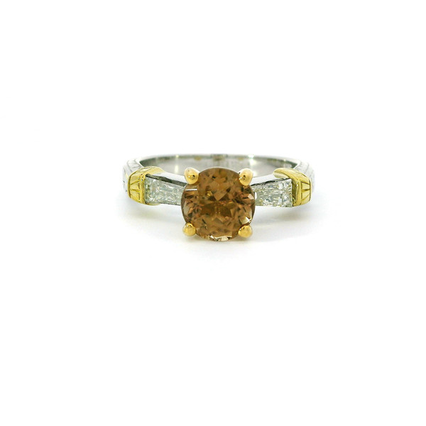 BROWN TOURMALINE AND .30CT BAGUETTE DIAMOND PLATINUM/18K RING RPG-10392