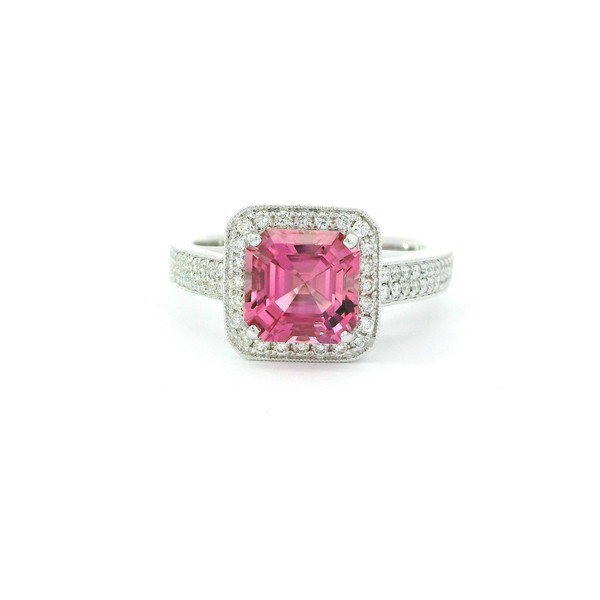 Pink Tourmaline and Diamond Ring 18k White Gold RPG-10388