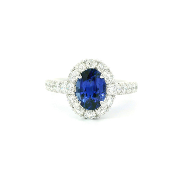 Ceylon Sapphire and Diamond Halo Ring 14k White Gold RBS-10387
