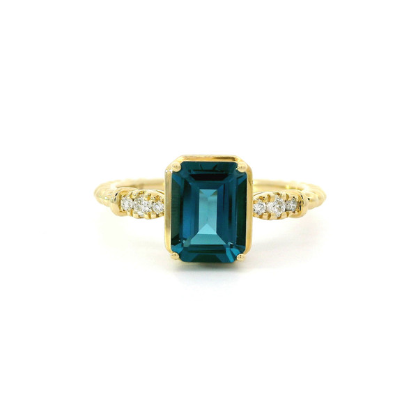 London Blue Topaz and Diamond Ring 14k Yellow Gold LJI-10129