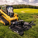Severe Duty Bent Axis Brush Cutter on skid steer close-up.