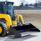 Berlon Heavy Duty Extended Lip Skid Steer Bucket on skid steer loader