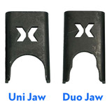 Uni jaw vs Duo Jaw. The Duo jaw accommodates two sizes of hydraulic coupler.