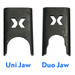 Uni jaw vs Duo Jaw. The Duo jaw accommodates two sizes of hydraulic coupler.